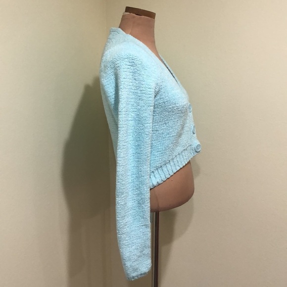 Urban Outfitters Cropped Cardigan Sweater Size Medium Aqua Pastel Blue Chenille - Picture 4 of 11